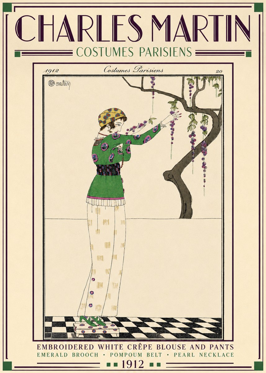 Charles Martin Embroidered White Crêpe Blouse and Pants No3 - Poster