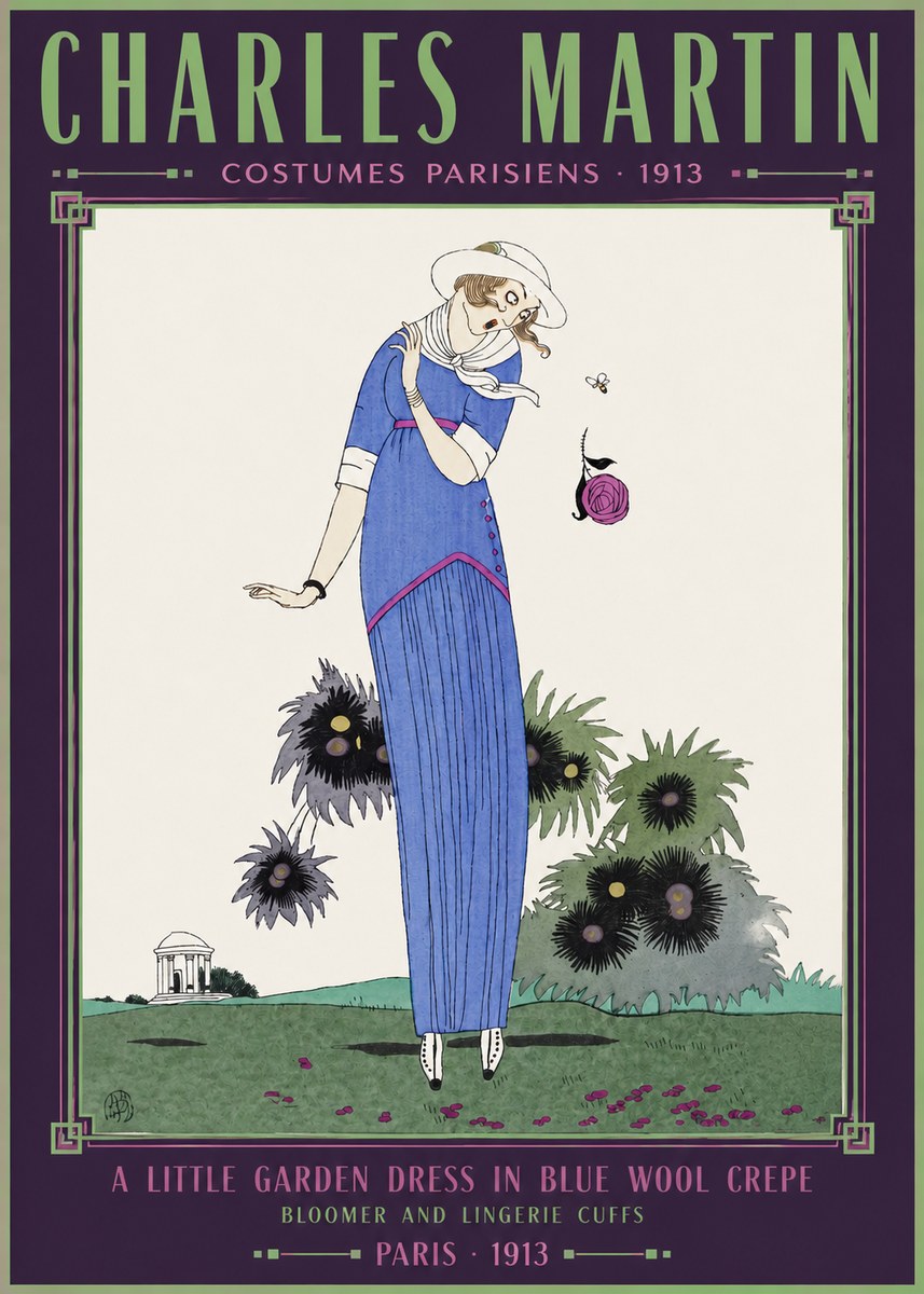 Charles Martin Little Garden Dress in Blue Wool Crepe No6 - Poster