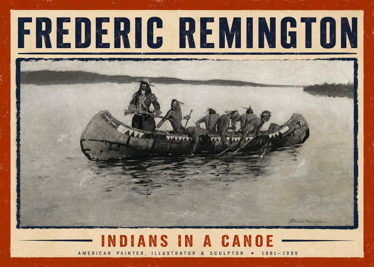 Frederic Remington Indians in a Canoe No2 - Poster