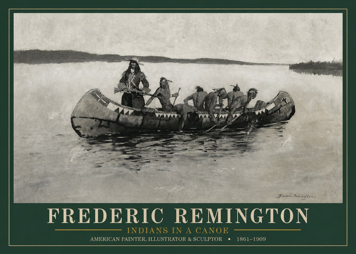Frederic Remington Indians in a Canoe No3 - Poster