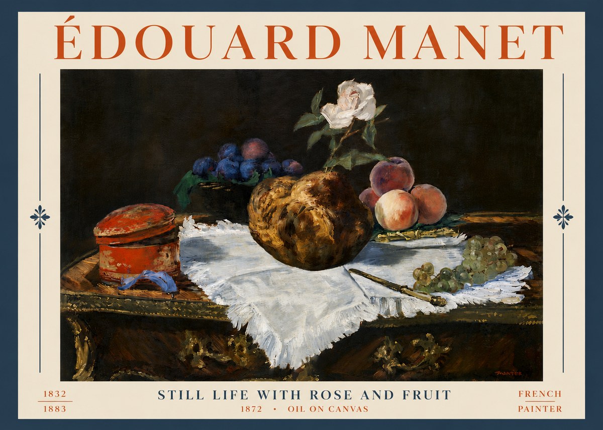 Édouard Manet Still Life with Rose and Fruit No6 - Poster
