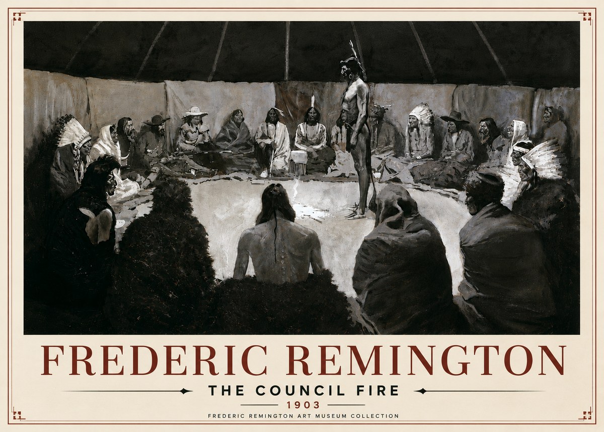 Frederic Remington The Council Fire II No6 - Poster