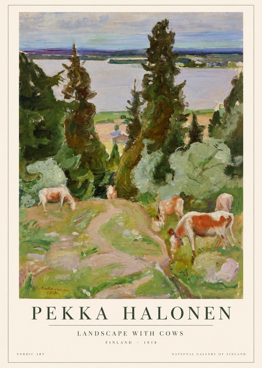Pekka Halonen Landscape with Cows No1 - Poster