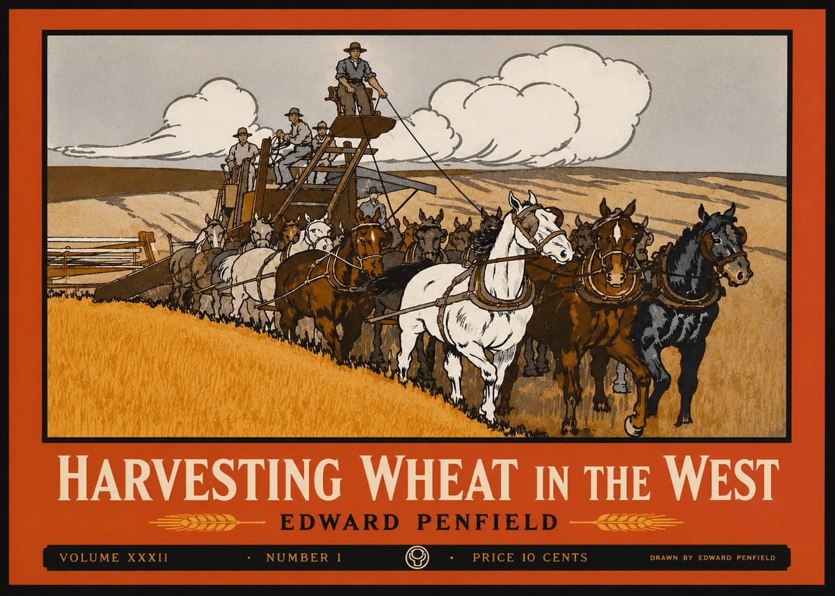 Edward Penfield Harvesting Wheat in the West No2 - Poster