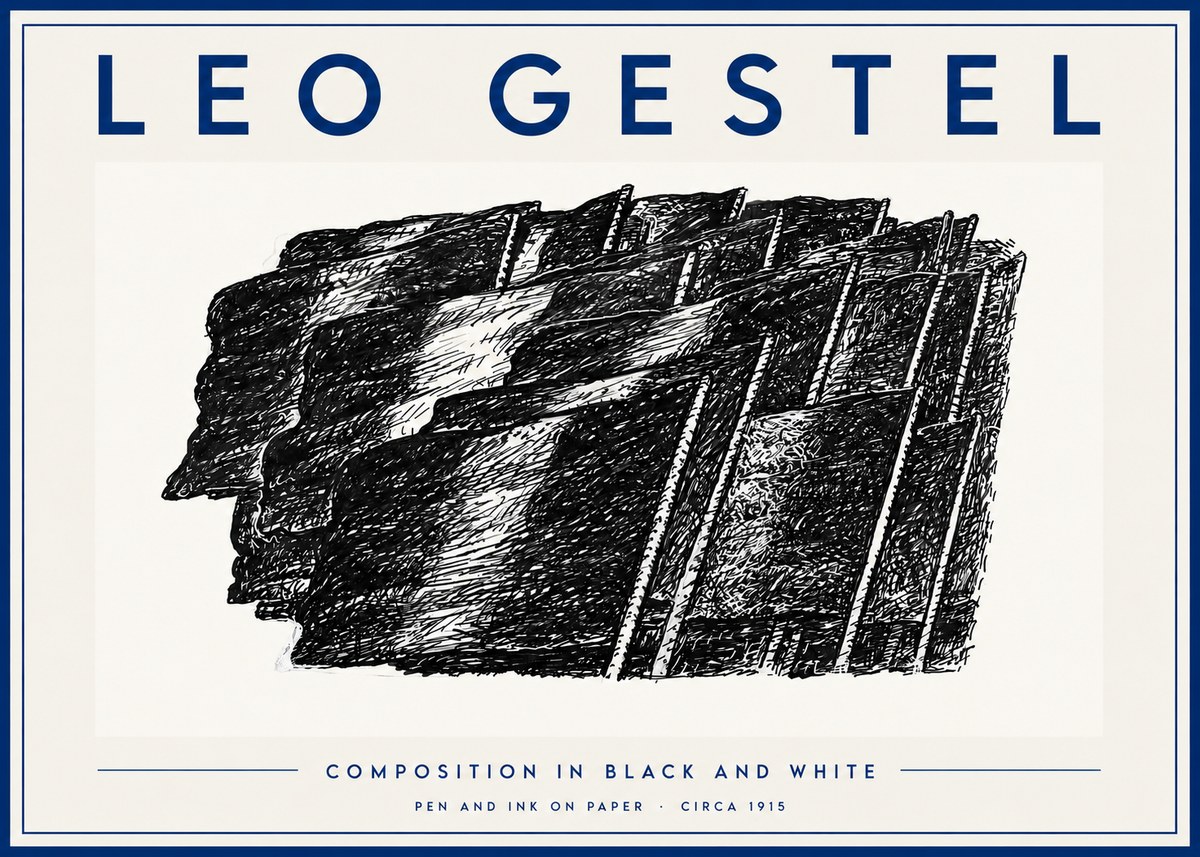 Leo Gestel Composition in Black and White No5 - Poster