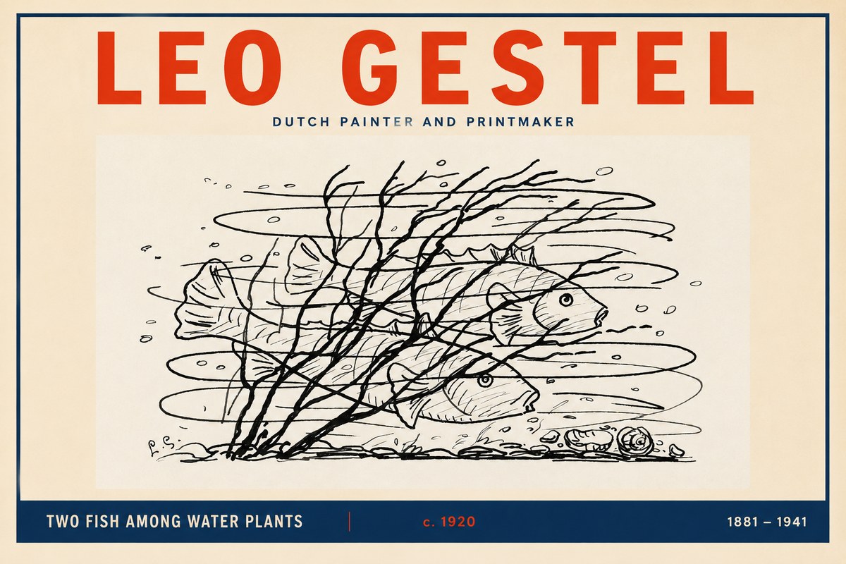 Leo Gestel Two Fish Among Water Plants No2 - Poster