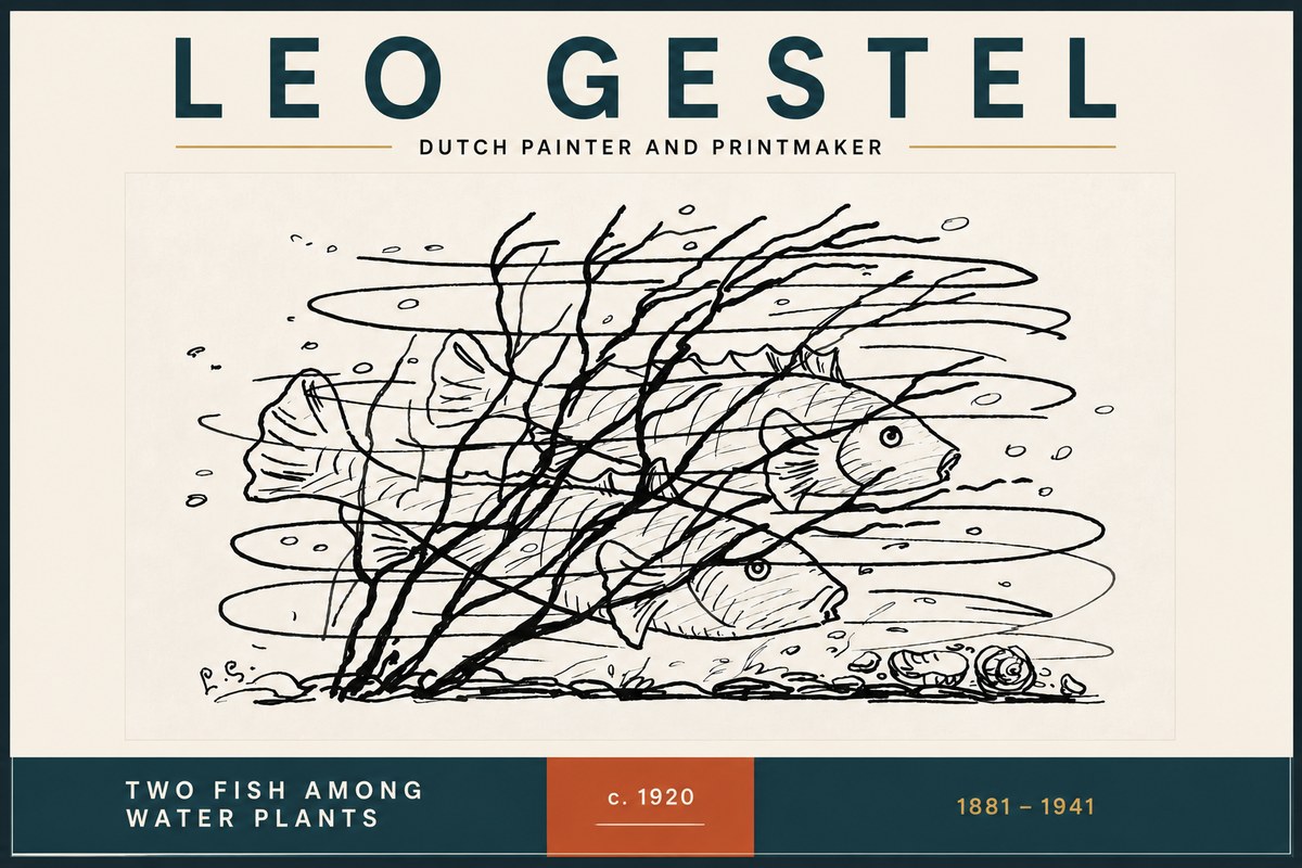 Leo Gestel Two Fish Among Water Plants No4 - Poster
