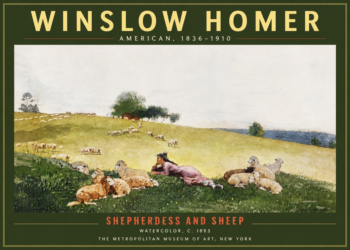 Winslow Homer Shepherdess and Sheep No5 - Poster