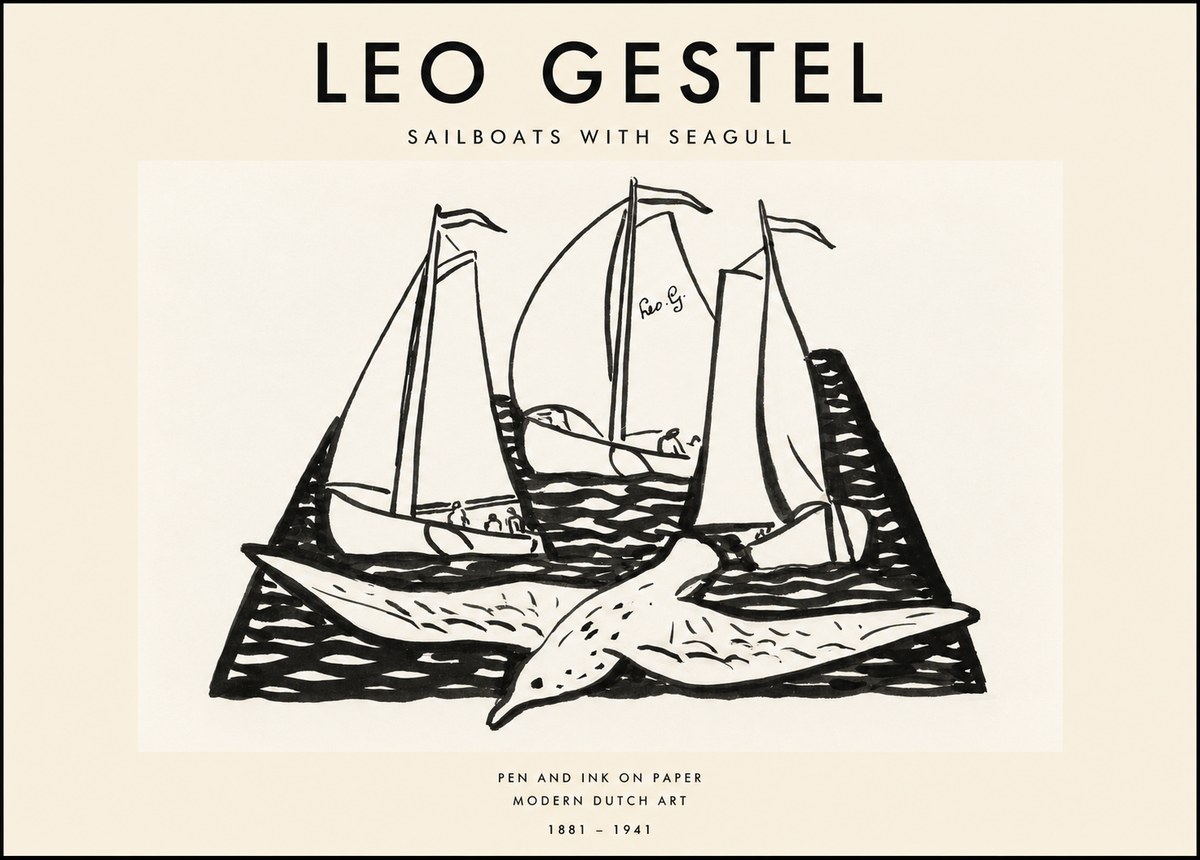 Leo Gestel Sailboats with Seagull No1 - Poster