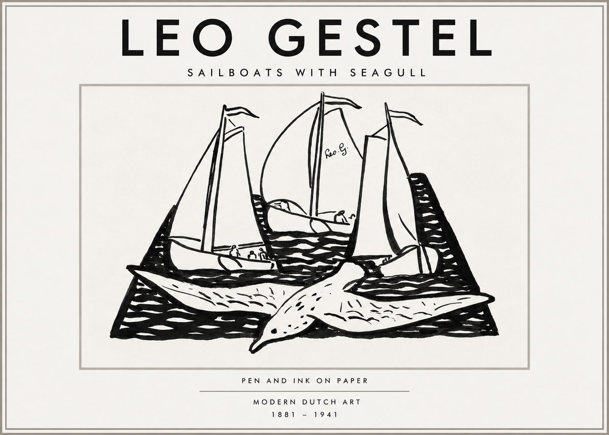 Leo Gestel Sailboats with Seagull No3 - Poster