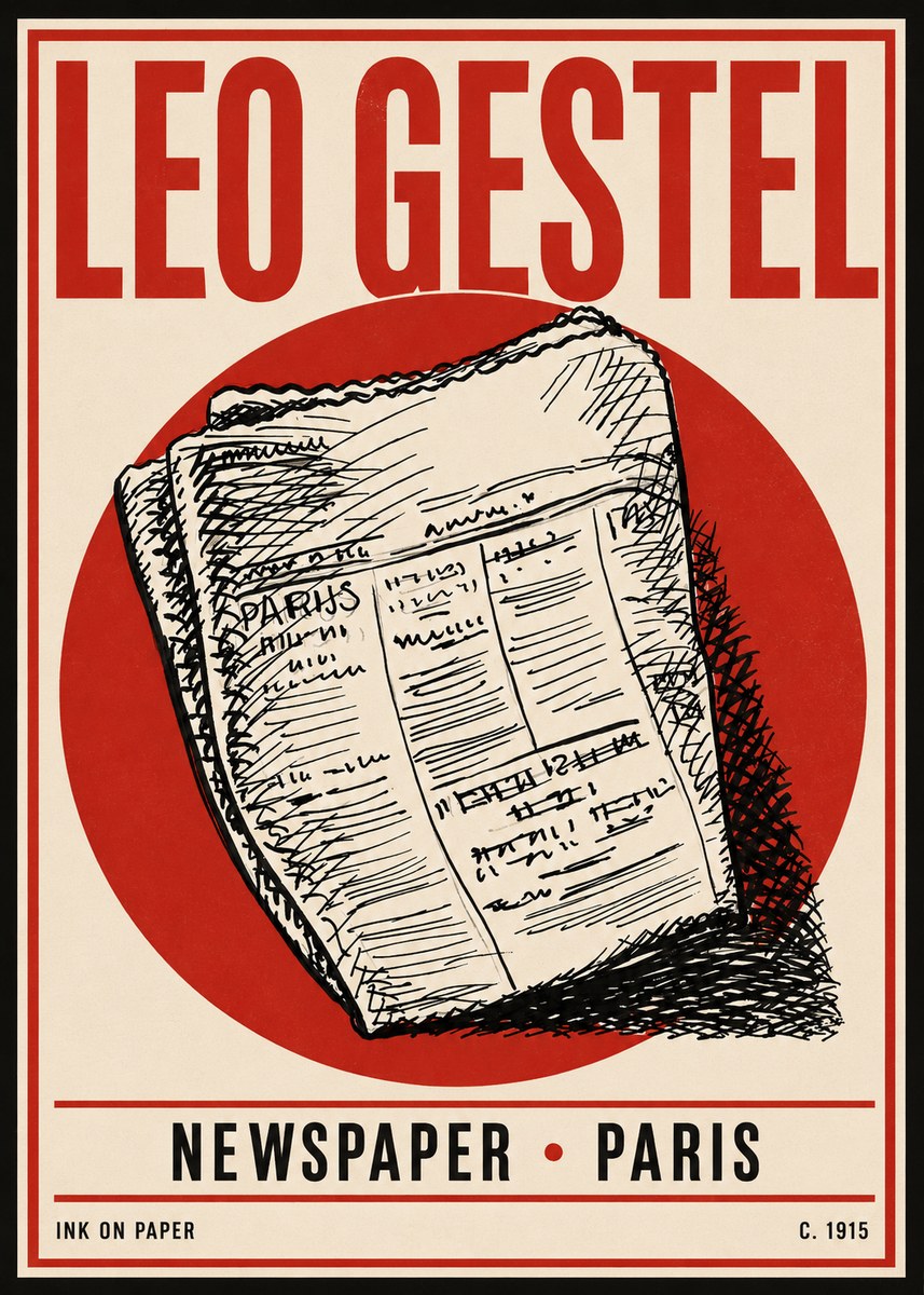Leo Gestel Newspaper - Paris No4 - Poster