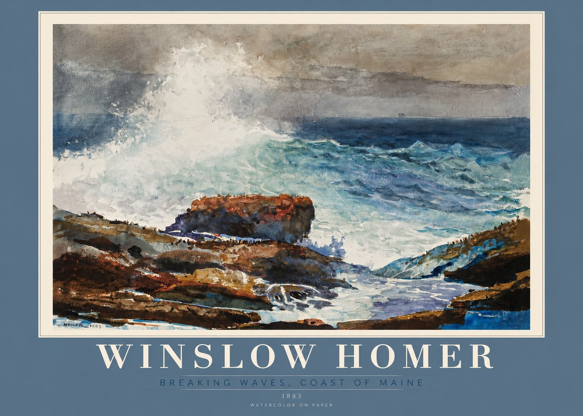 Winslow Homer Breaking Waves, Coast of Maine No2 - Poster