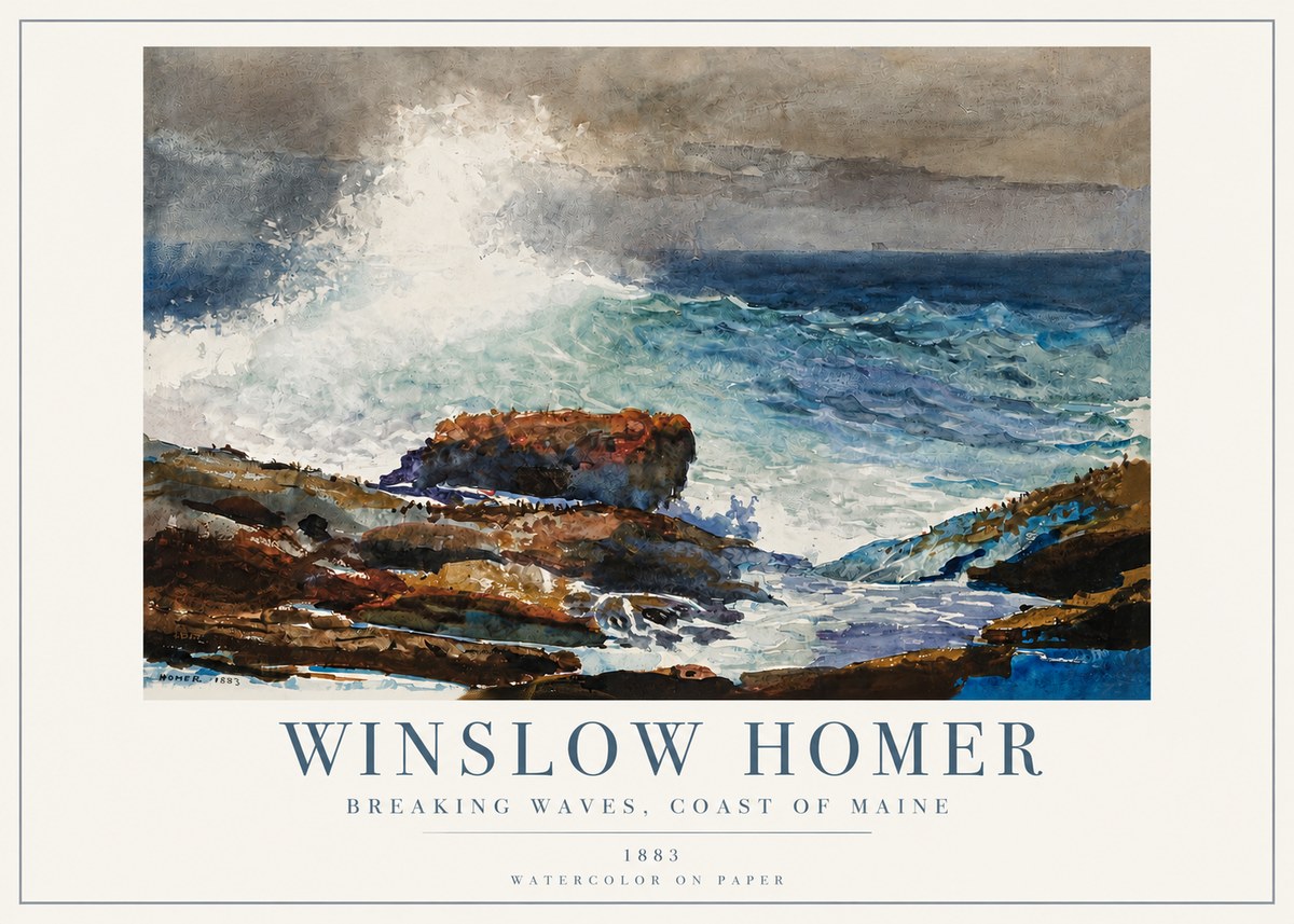 Winslow Homer Breaking Waves, Coast of Maine No4 - Poster