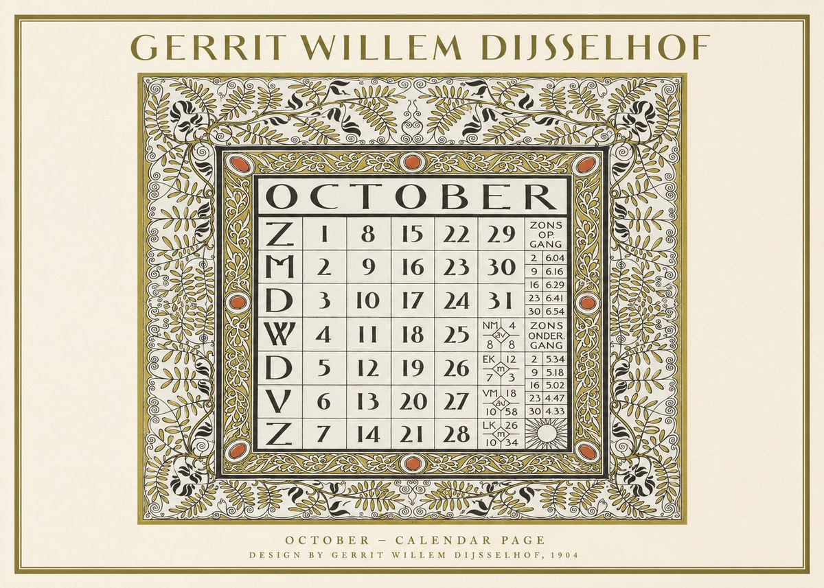 Gerrit Willem Dijsselhof October - Calendar Page No1 - Poster