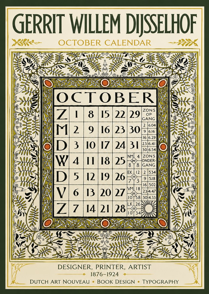 Gerrit Willem Dijsselhof October - Calendar Page No6 - Poster