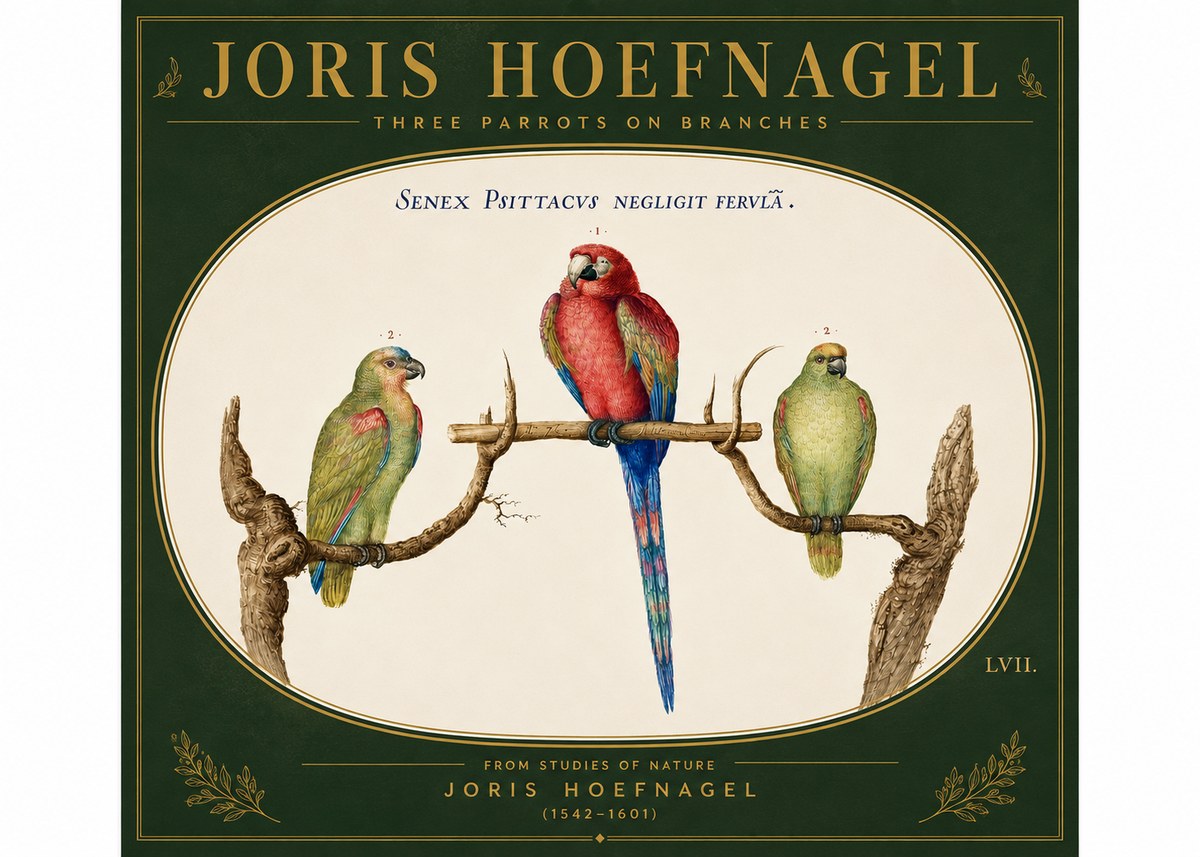 Joris Hoefnagel Three Parrots No6 - Poster