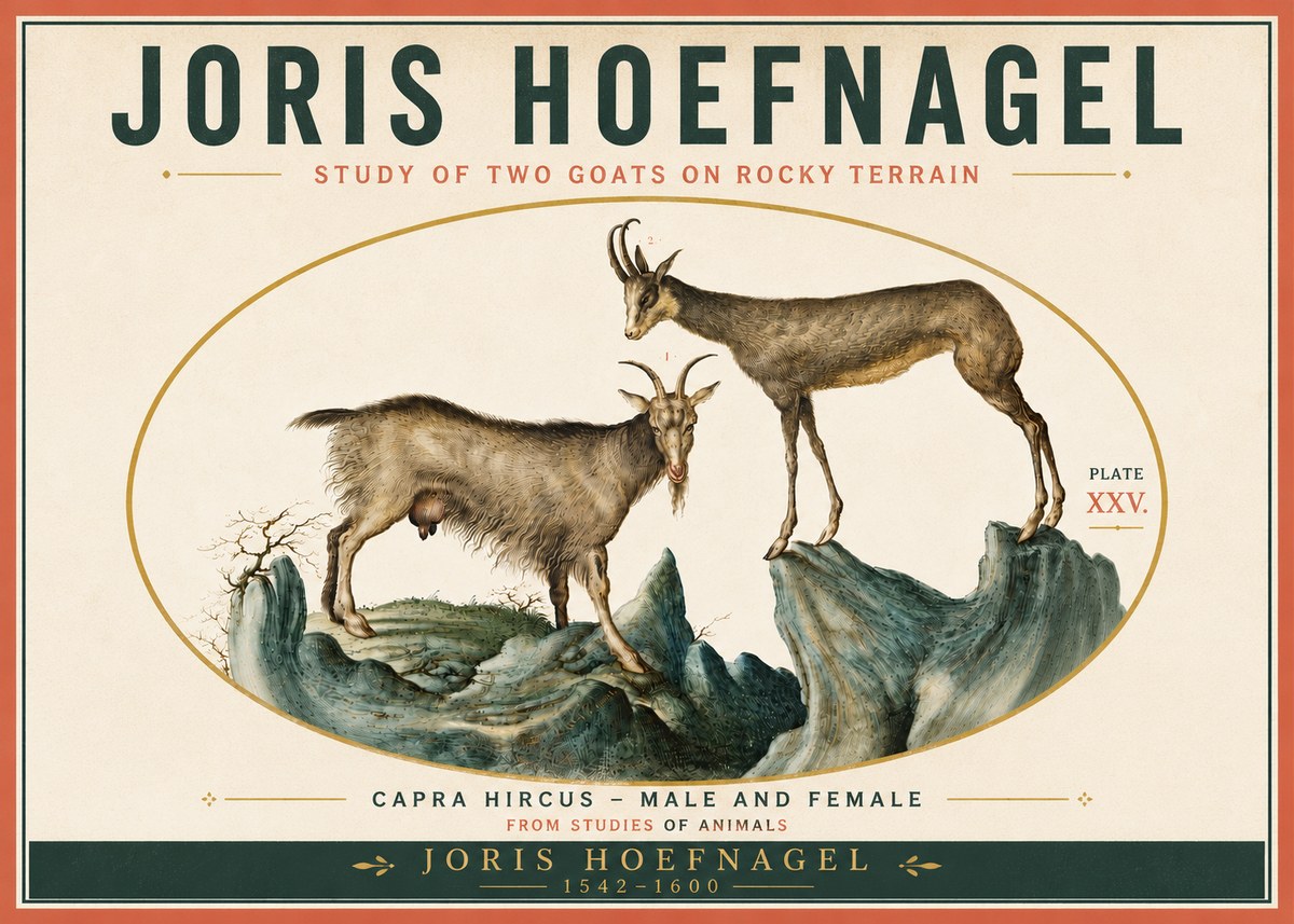 Joris Hoefnagel Study of Two Goats on Rocky Terrain No6 - Poster