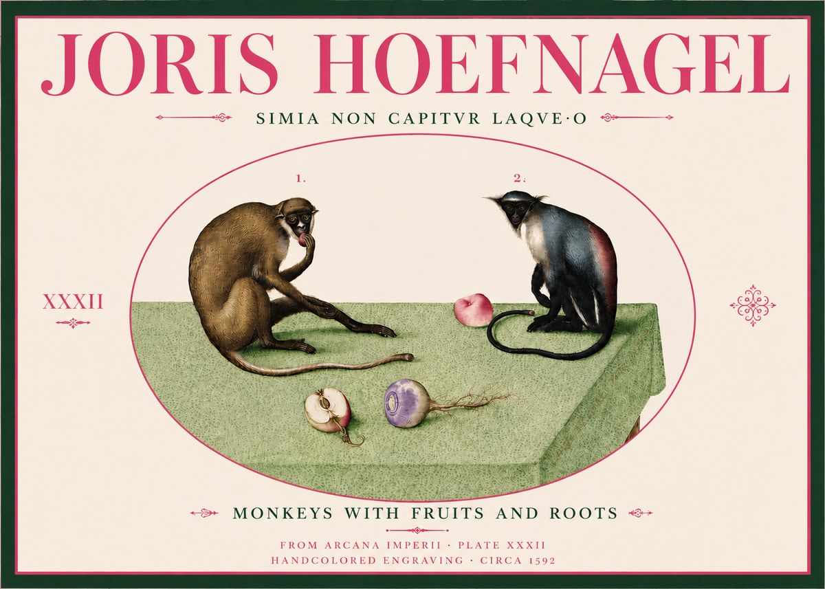 Joris Hoefnagel Monkeys with Fruits and Roots No6 - Poster
