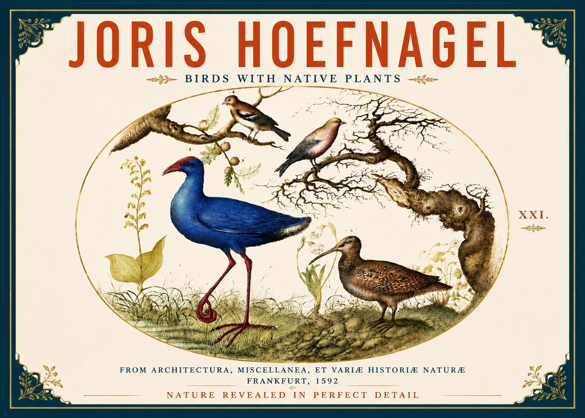 Joris Hoefnagel Birds with Native Plants No6 - Poster