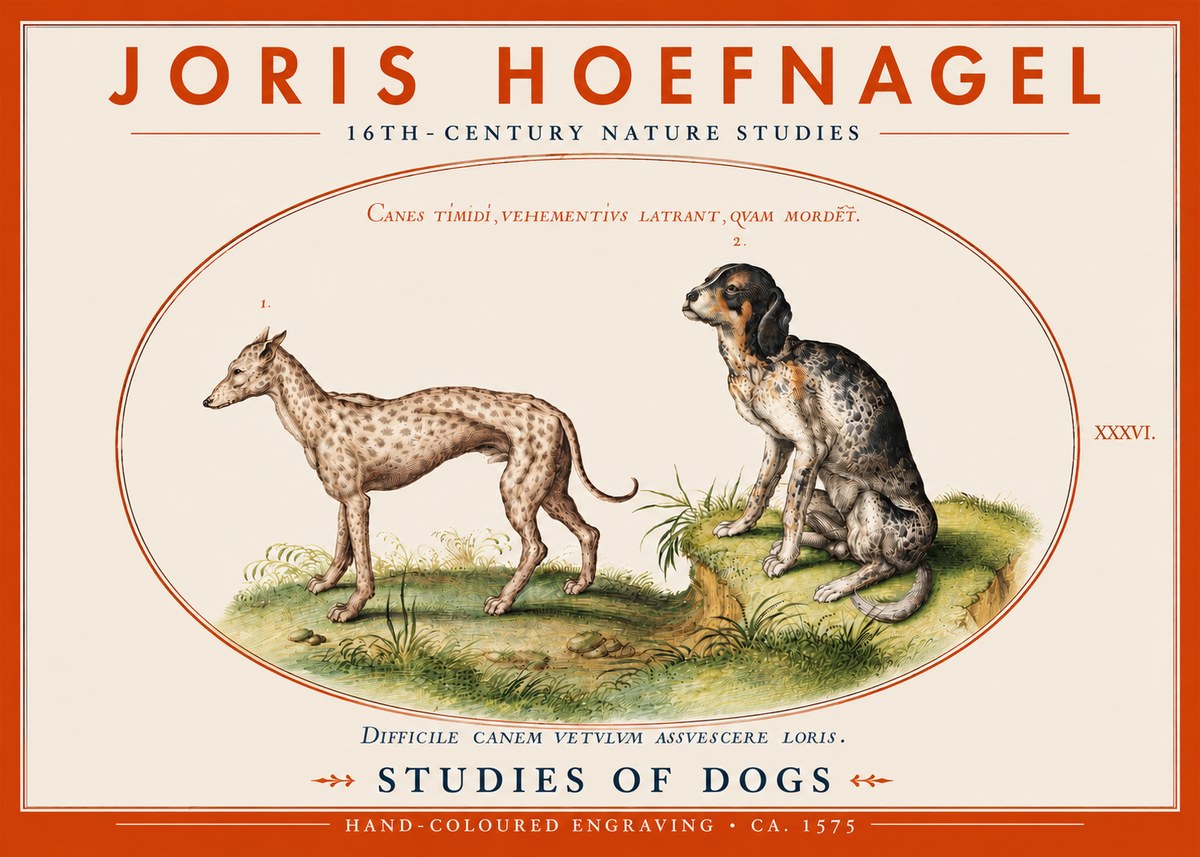 Joris Hoefnagel Studies of Dogs No4 - Poster