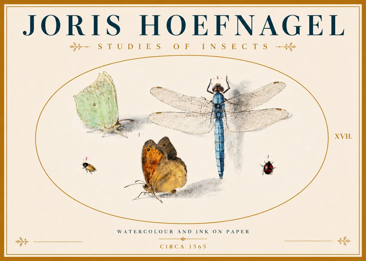 Joris Hoefnagel A Study of Butterflies, Dragonflies and Beetles No6 - Poster