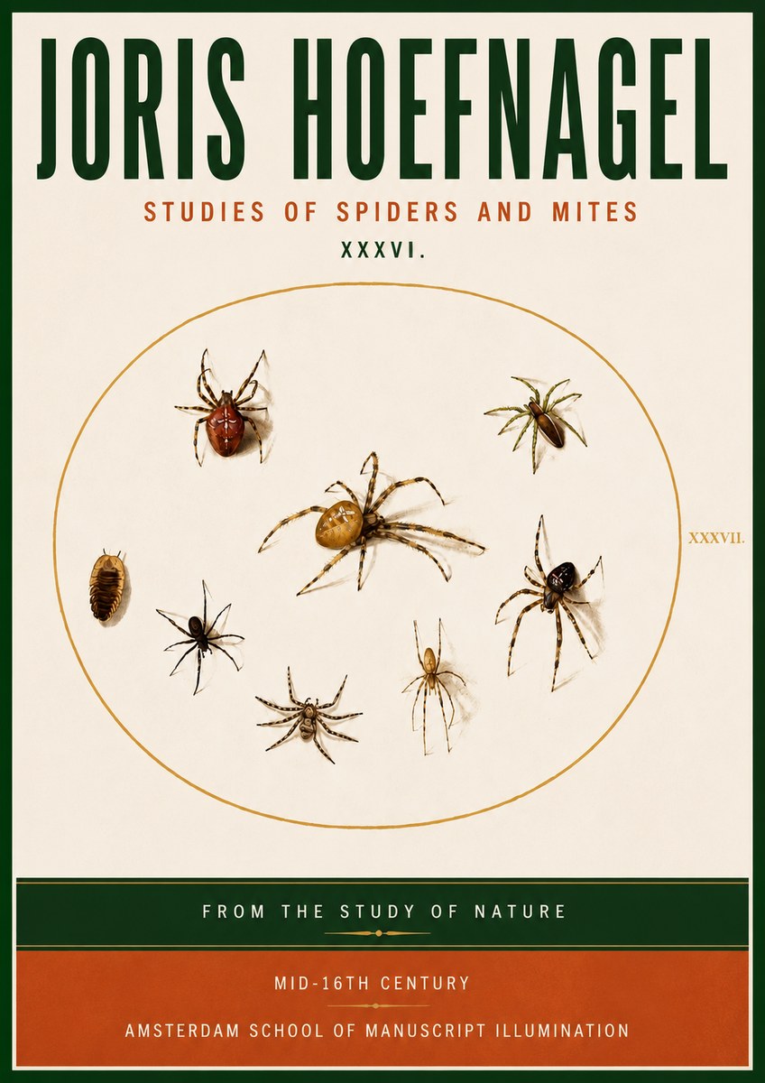 Joris Hoefnagel Study of Spiders and Mites - Plate Xxxvii. No5 - Poster