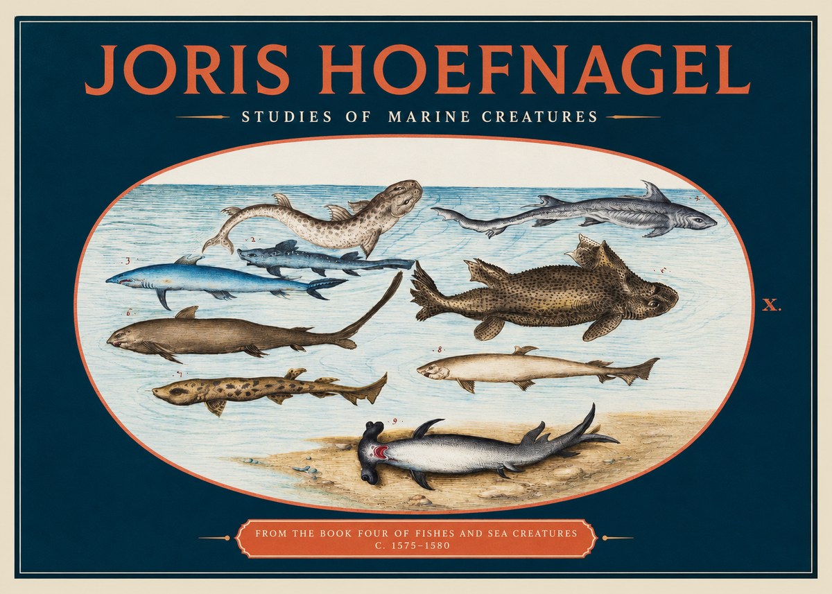 Joris Hoefnagel Studies of Marine Creatures No2 - Poster