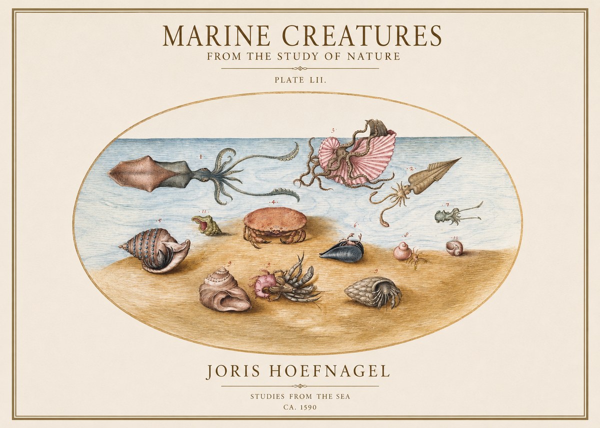 Joris Hoefnagel Marine Creatures - Plate Lii No1 - Poster