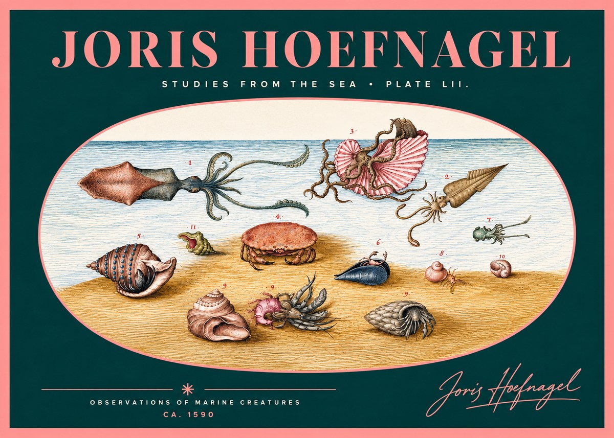 Joris Hoefnagel Marine Creatures - Plate Lii No2 - Poster