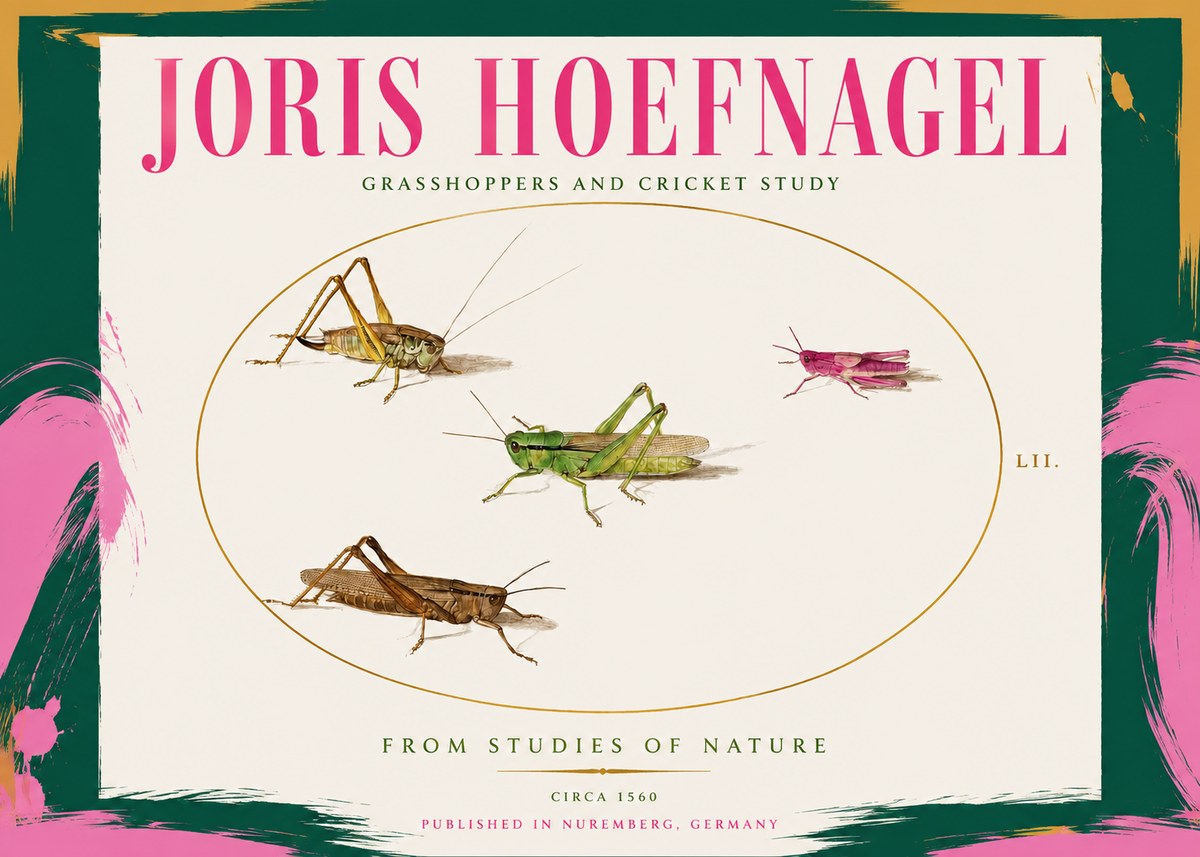 Joris Hoefnagel Three Grasshoppers and a Locust No3 - Poster