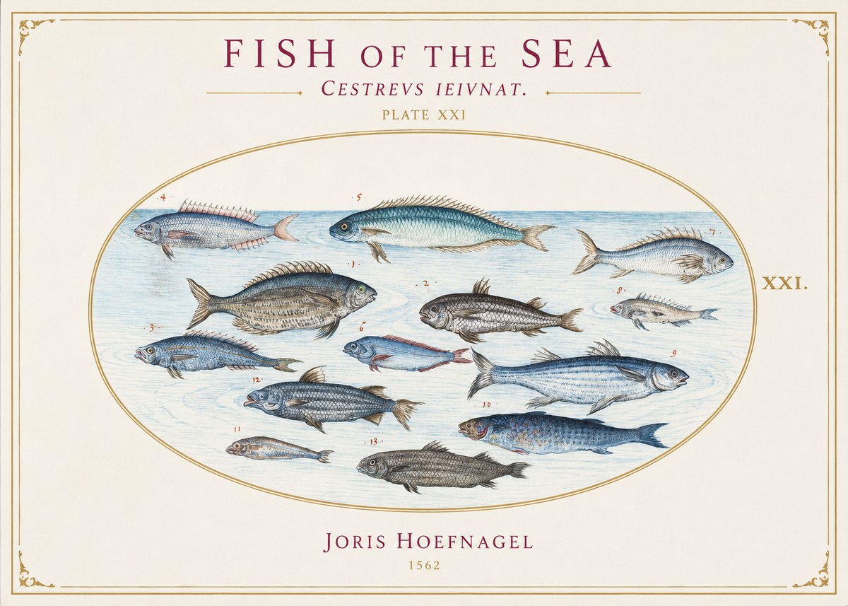 Joris Hoefnagel Fish of the Sea - Cestrevs Ieivnat. Plate Xxi No1 - Poster