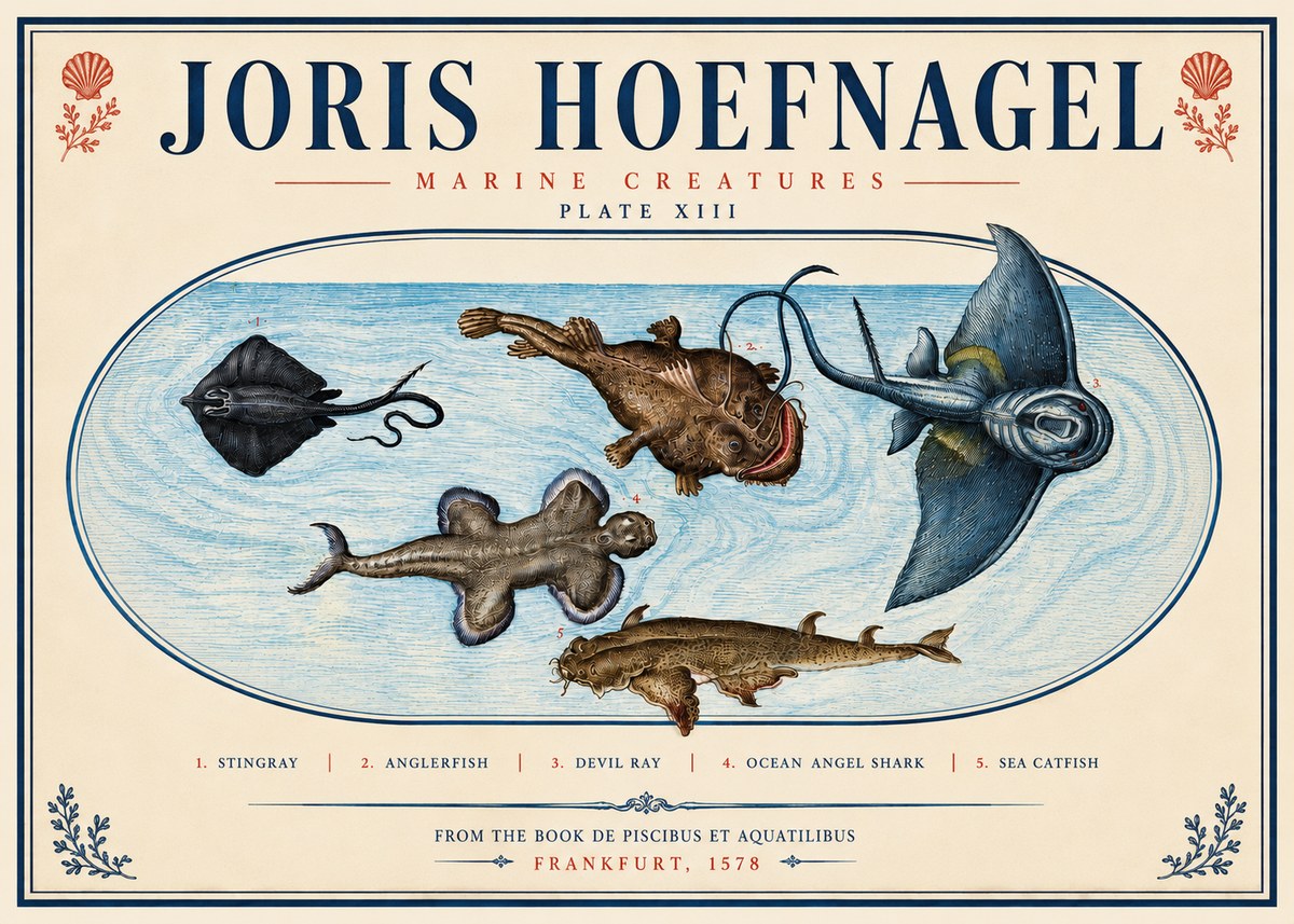 Joris Hoefnagel Marine Creatures Plate Xiii No4 - Poster