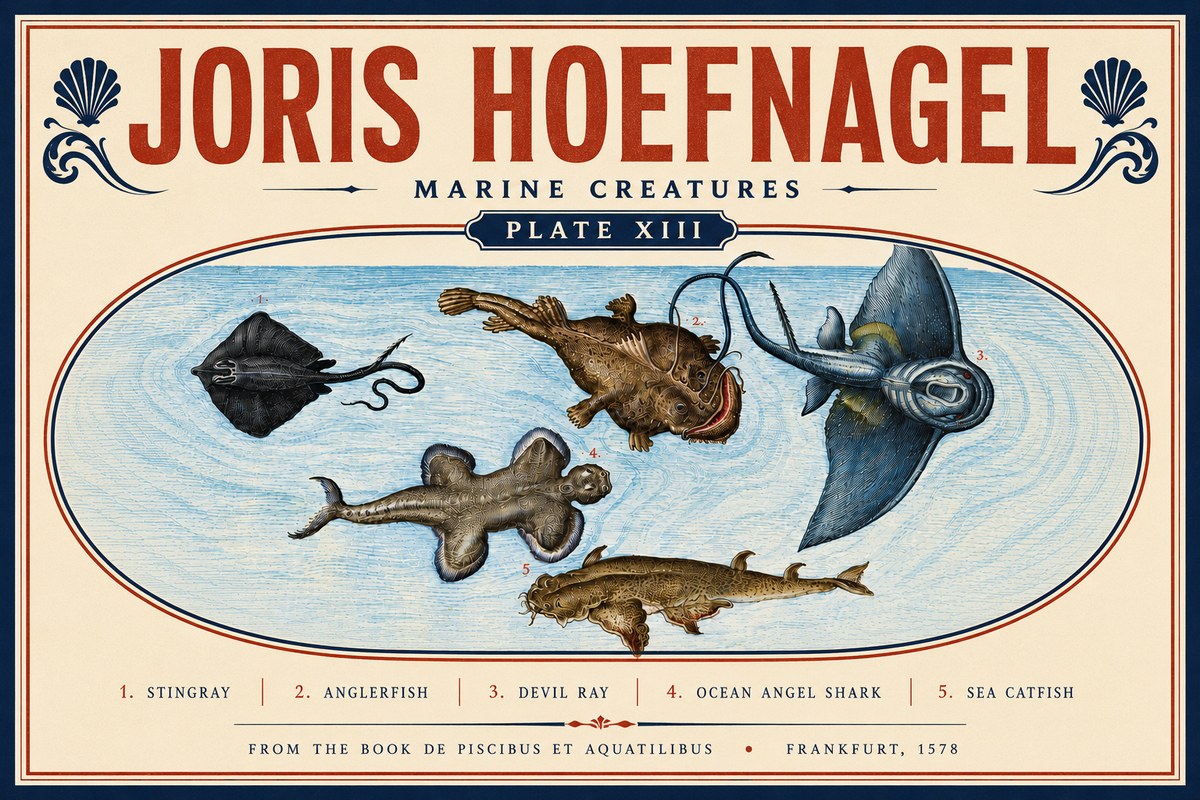Joris Hoefnagel Marine Creatures Plate Xiii No6 - Poster