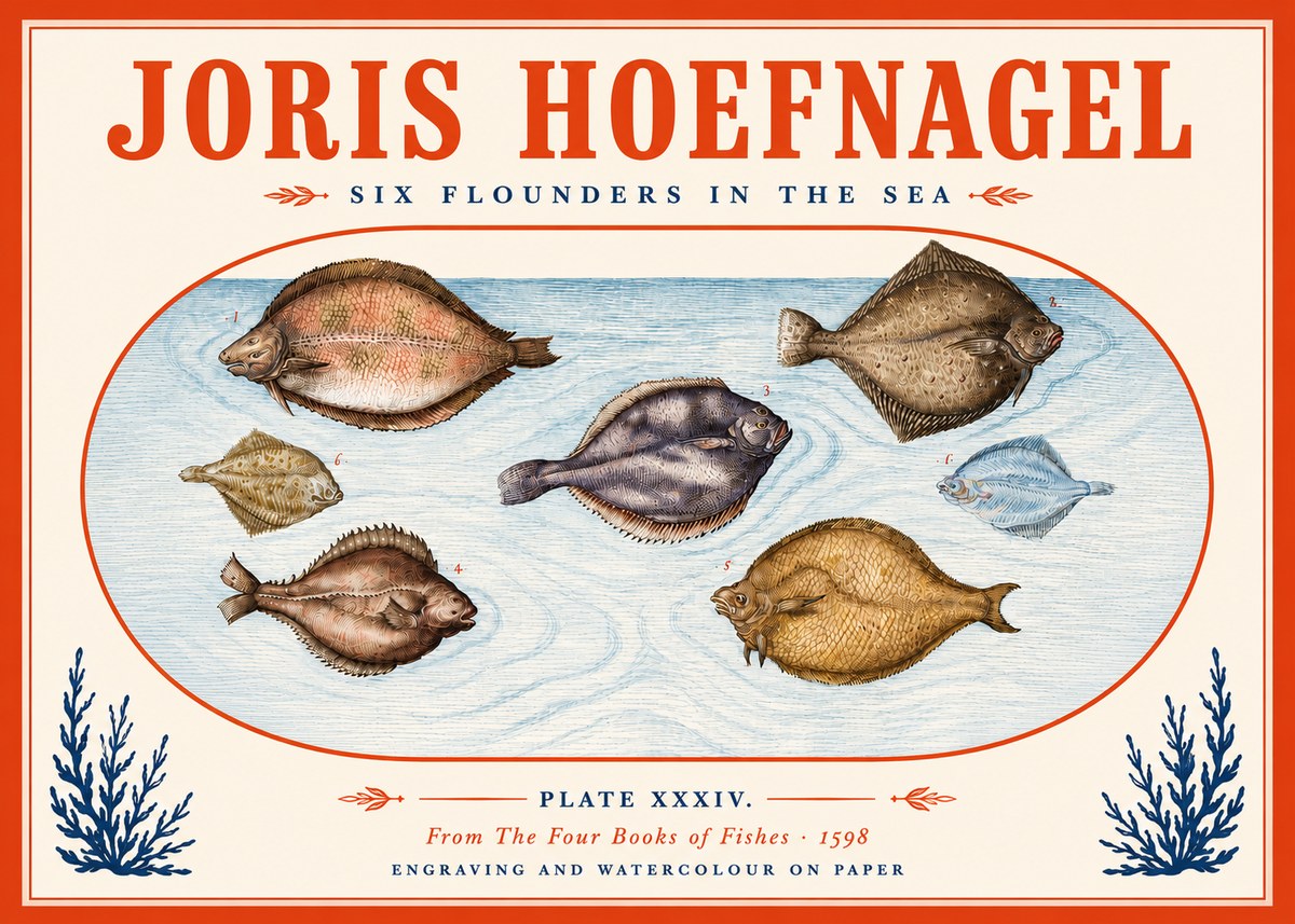 Joris Hoefnagel Six Flounders in the Sea No5 - Poster