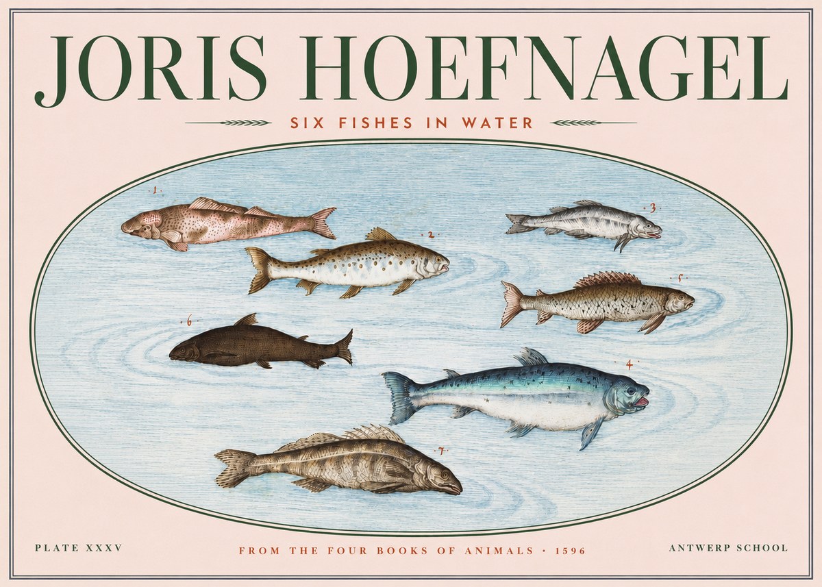 Joris Hoefnagel Six Fishes in Water I No3 - Poster
