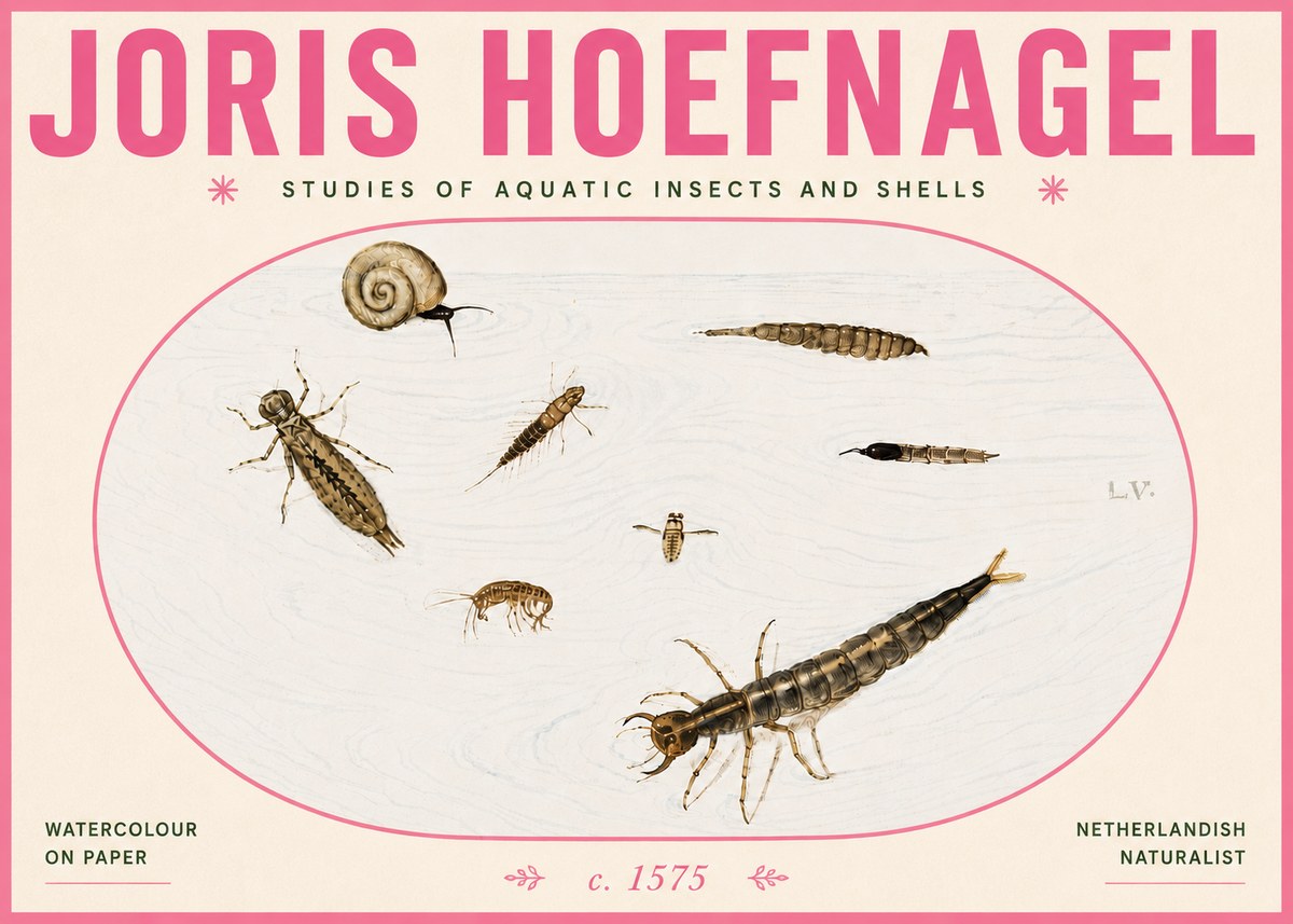 Joris Hoefnagel Studies of Aquatic Insects and Shells No6 - Poster