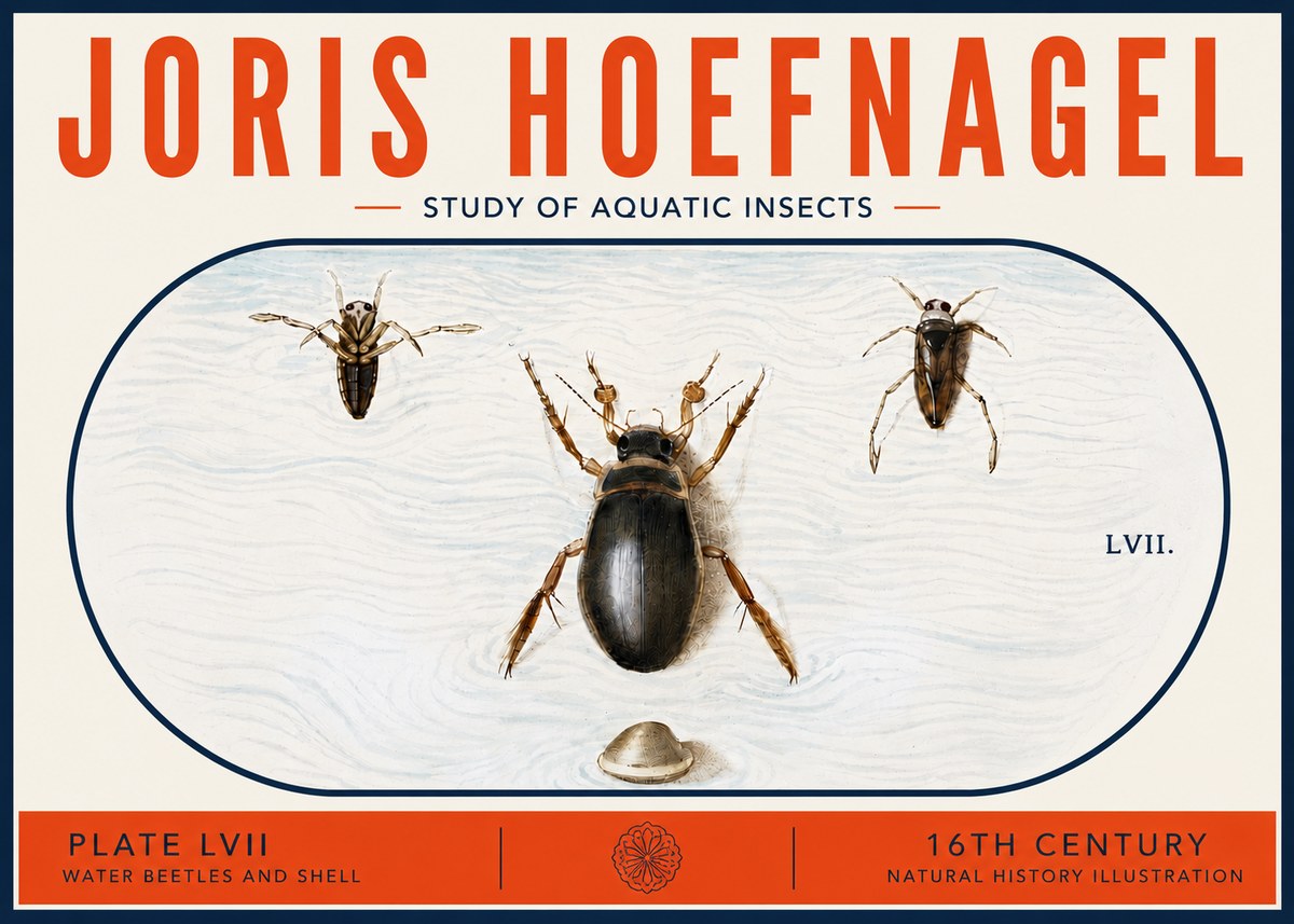 Joris Hoefnagel Water Beetles and Shell No6 - Poster