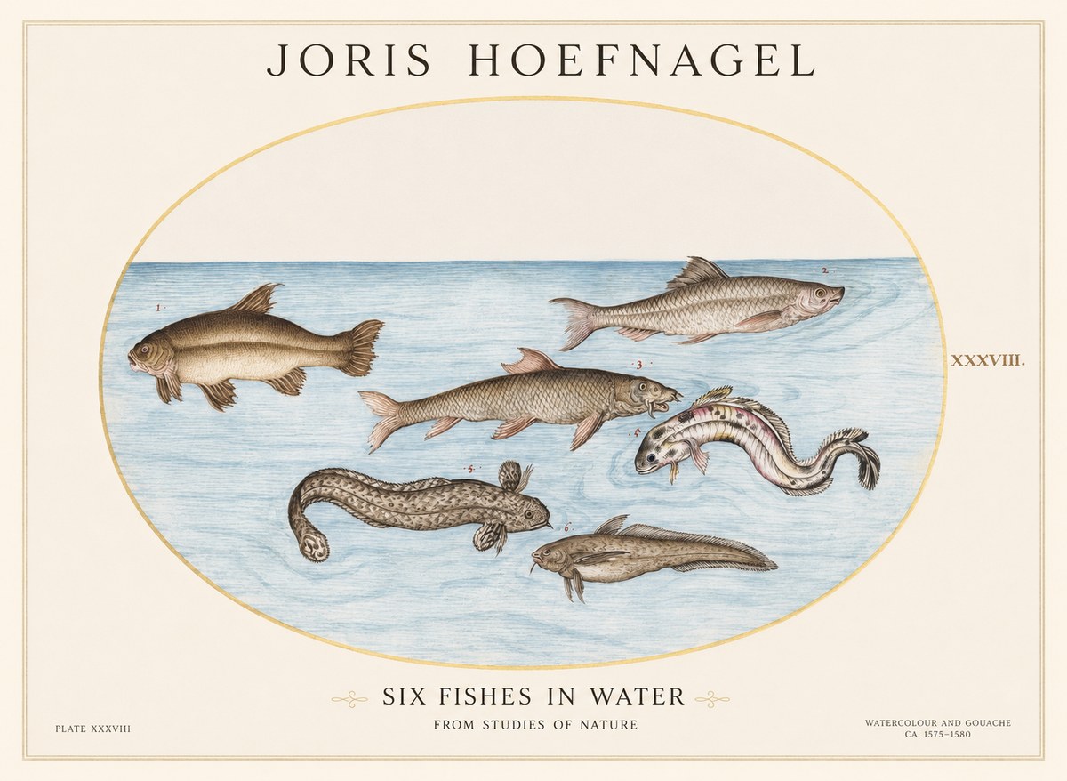 Joris Hoefnagel Six Fishes in Water II No1 - Poster