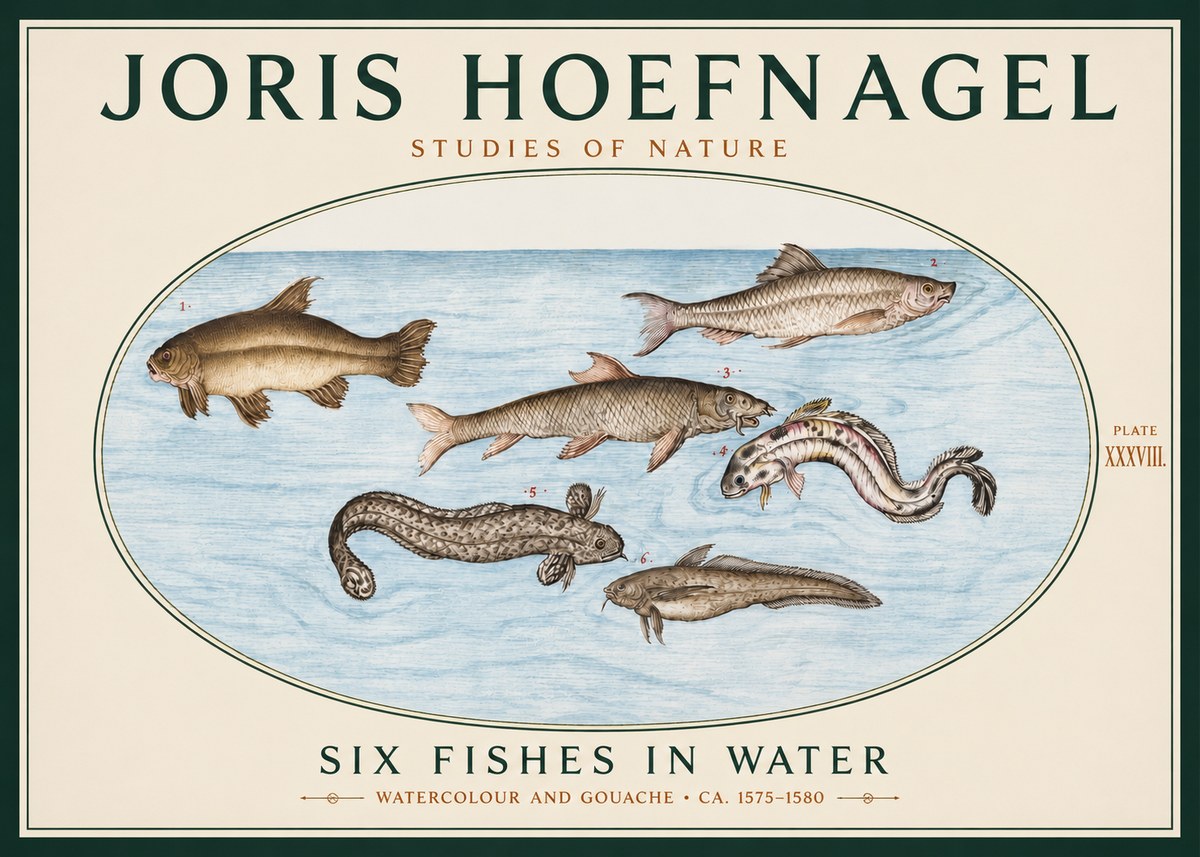 Joris Hoefnagel Six Fishes in Water II No3 - Poster