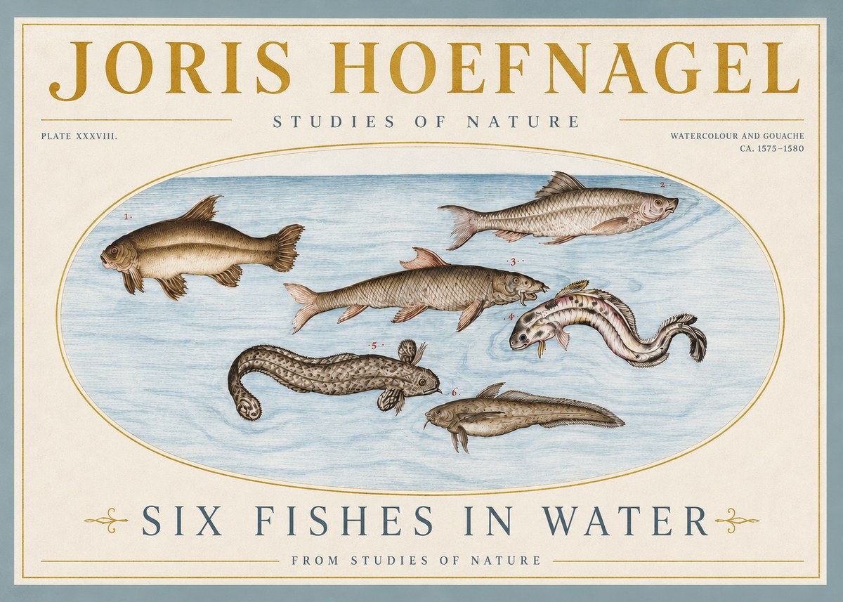 Joris Hoefnagel Six Fishes in Water II No4 - Poster