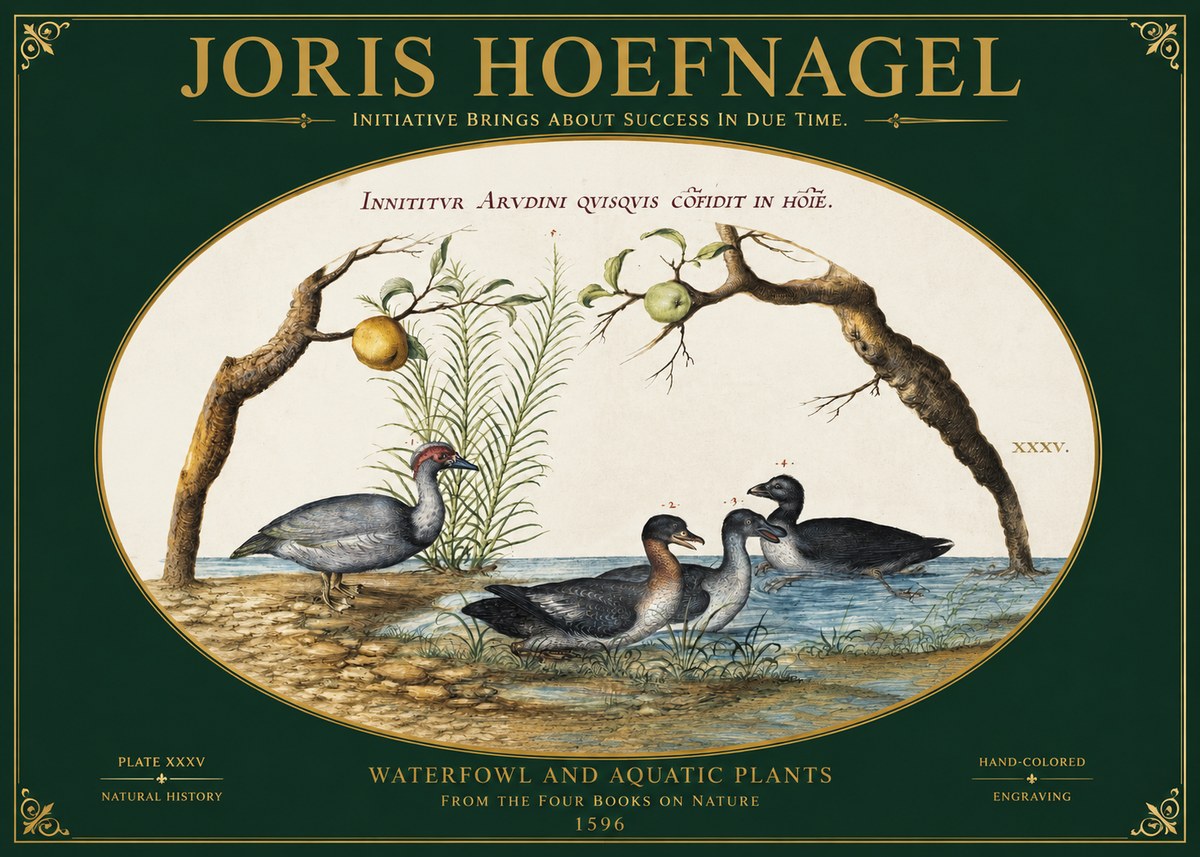 Joris Hoefnagel Waterfowl and Aquatic Plants No2 - Poster