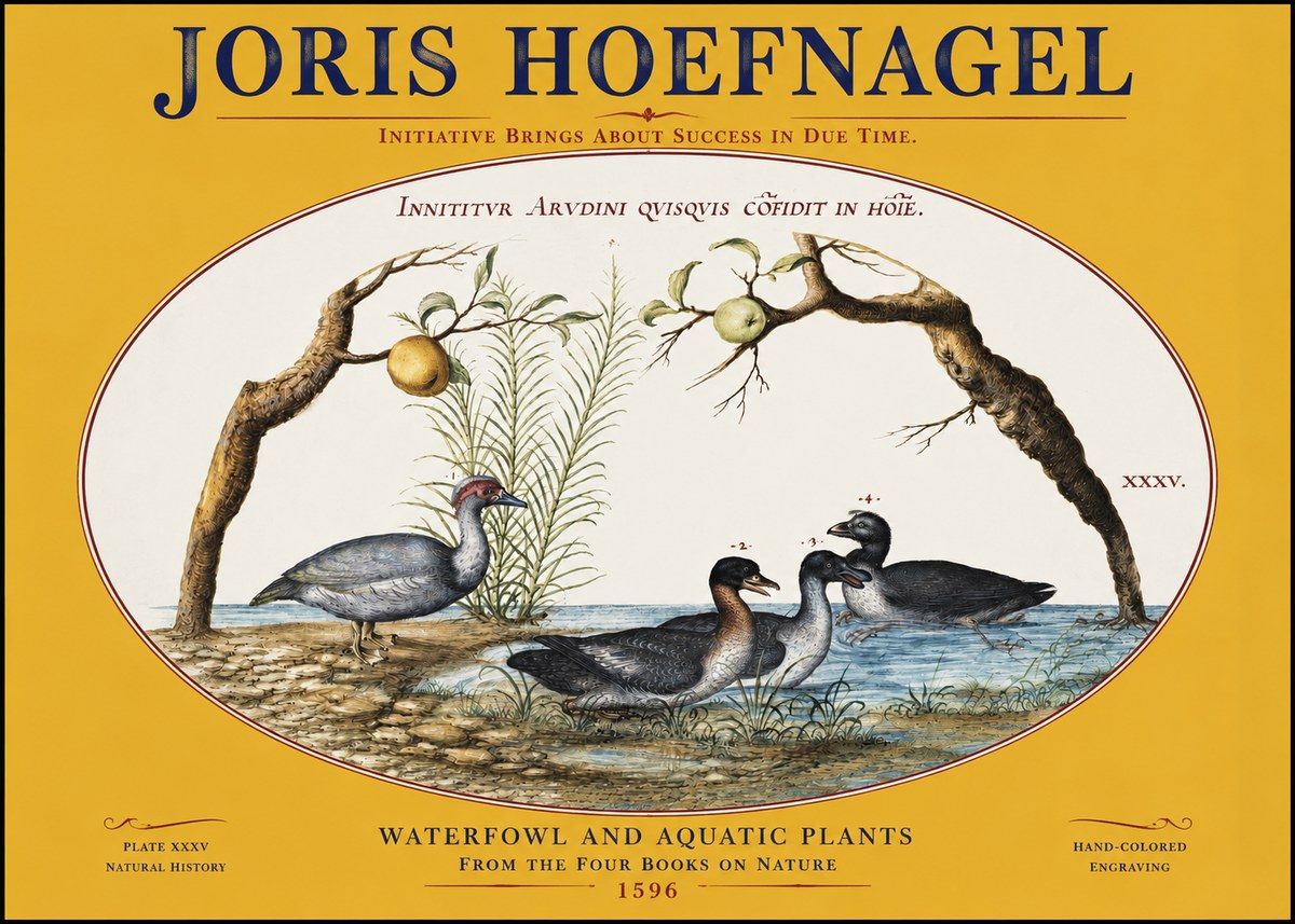 Joris Hoefnagel Waterfowl and Aquatic Plants No3 - Poster