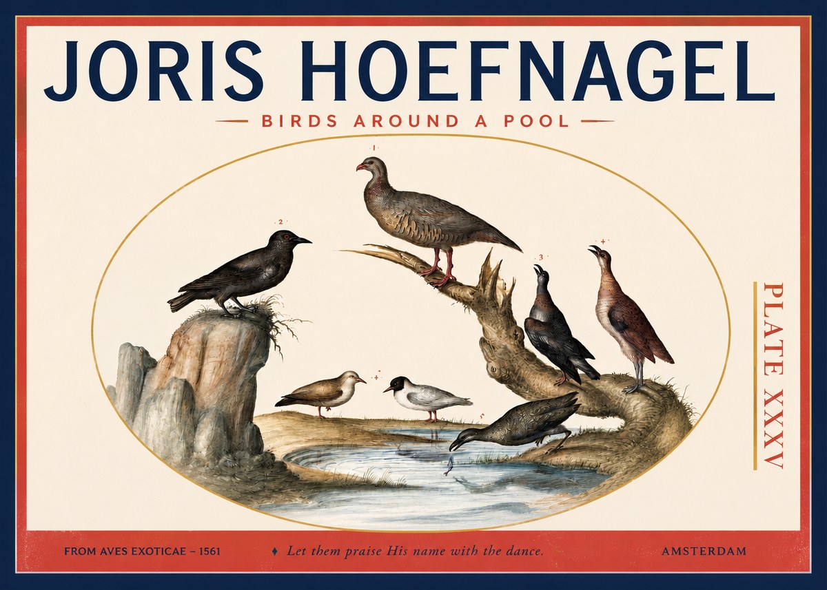 Joris Hoefnagel Birds Around a Pool No2 - Poster
