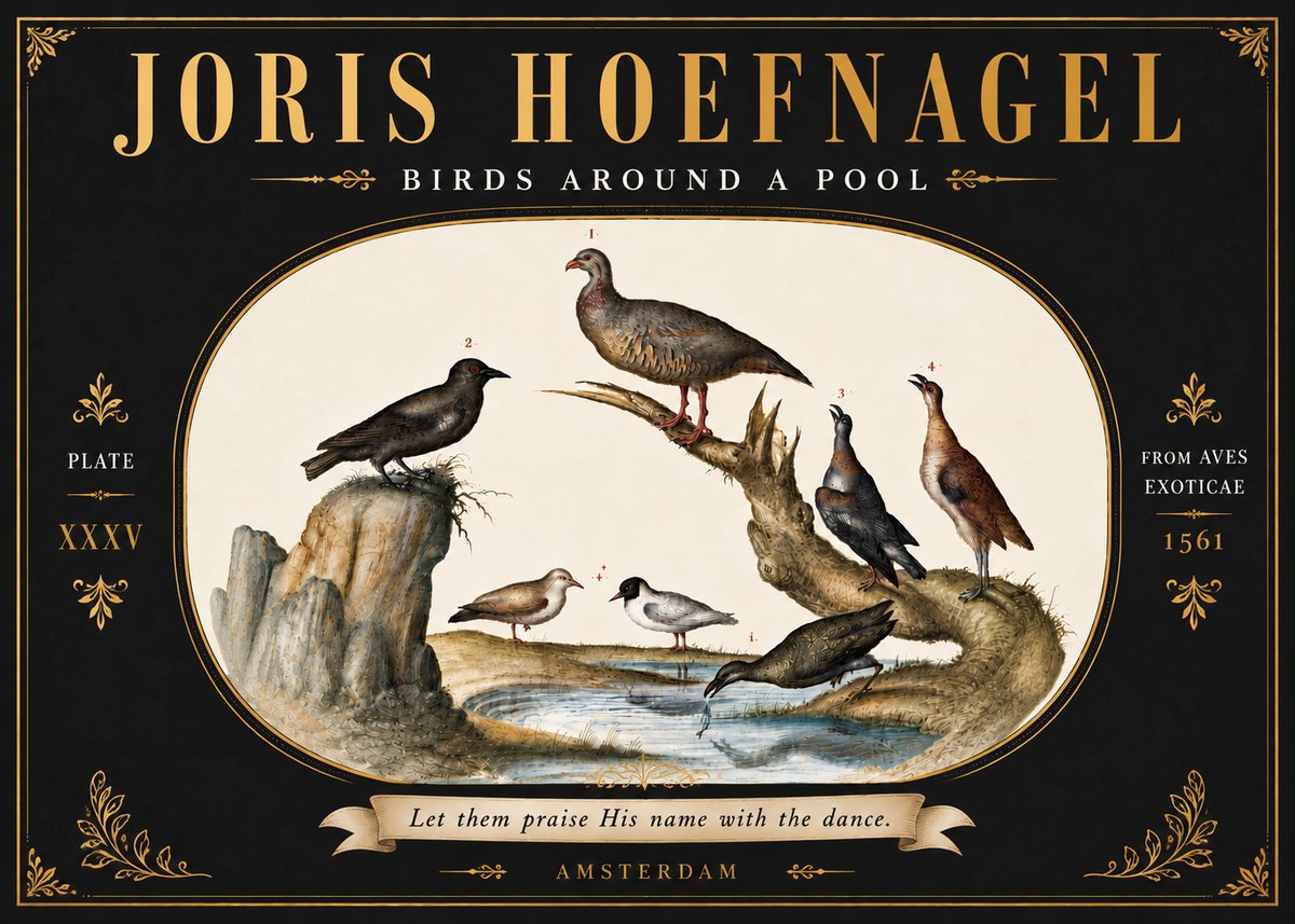 Joris Hoefnagel Birds Around a Pool No6 - Poster