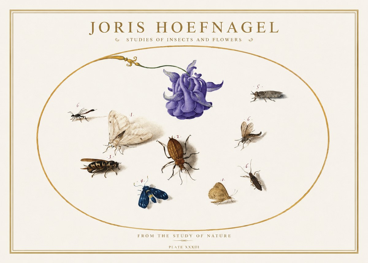 Joris Hoefnagel Studies of Insects and Flowers No5 - Poster