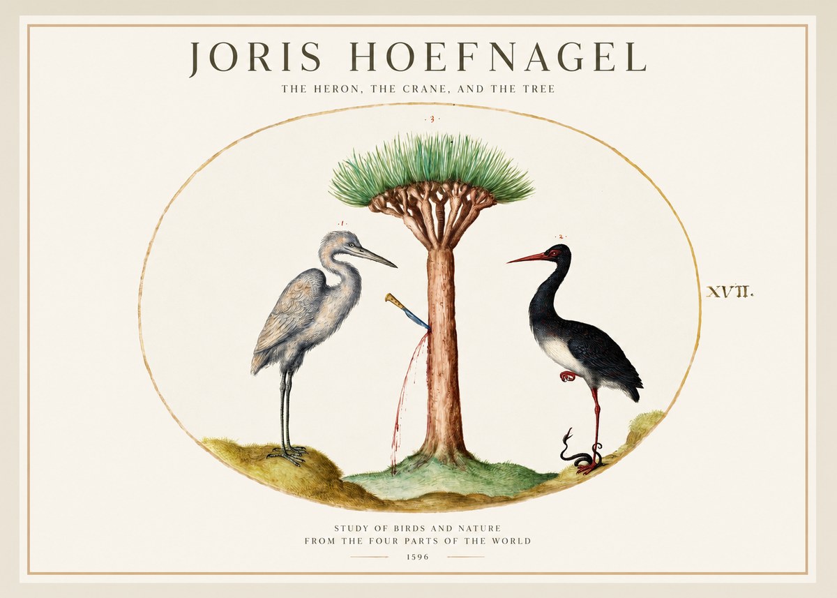 Joris Hoefnagel The Heron, the Crane, and the Tree No1 - Poster