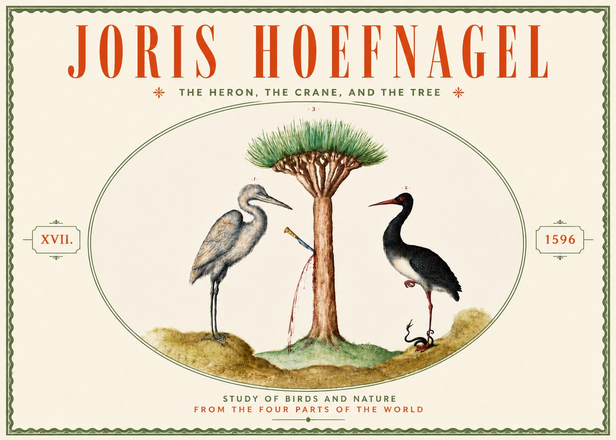 Joris Hoefnagel The Heron, the Crane, and the Tree No6 - Poster