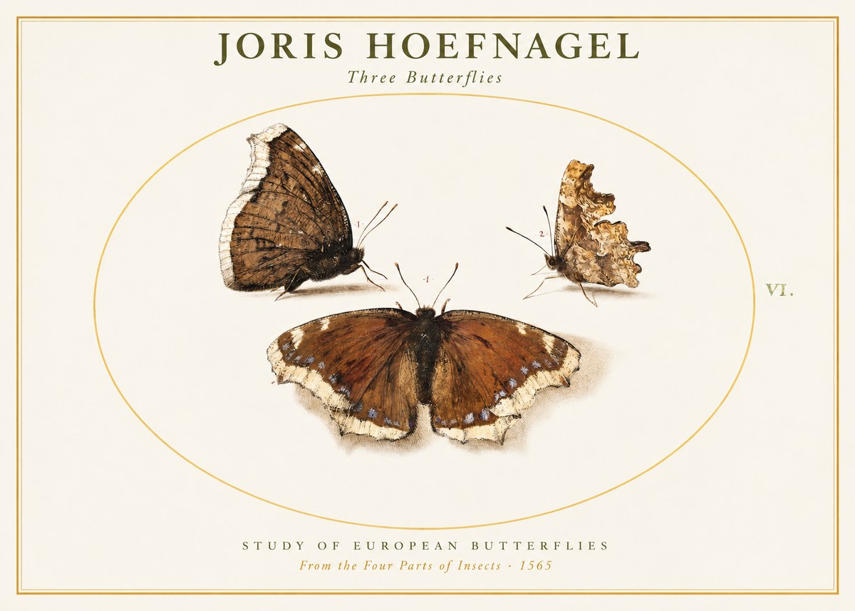 Joris Hoefnagel Three Butterflies I No1 - Poster