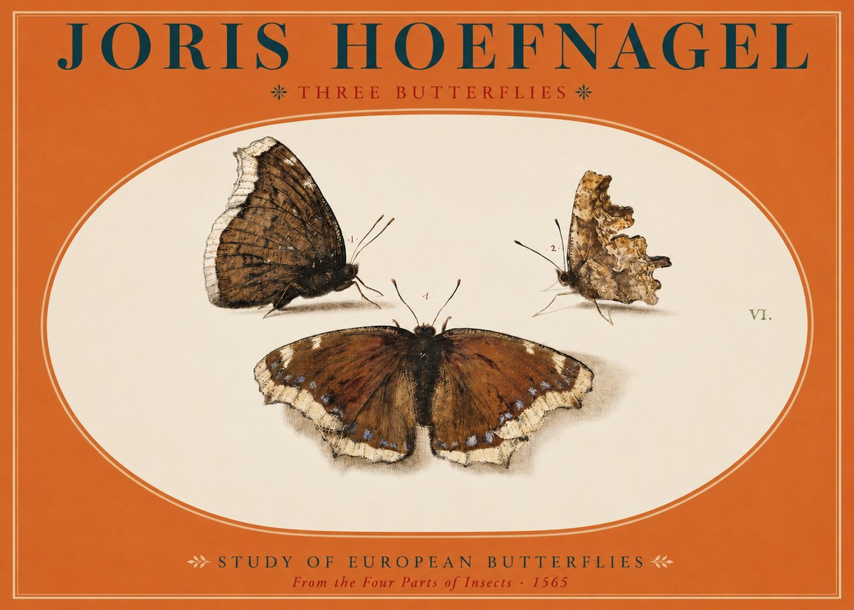 Joris Hoefnagel Three Butterflies I No2 - Poster