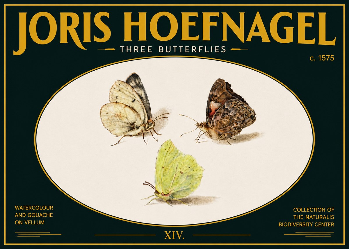 Joris Hoefnagel Three Butterflies II No5 - Poster